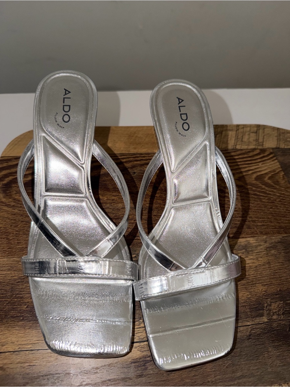 Aldo Metallic Silver Slip-On Mule Sandals